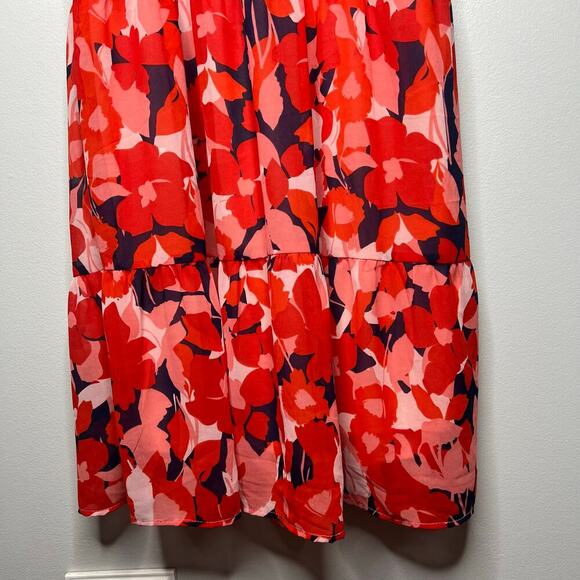 Sincerely Jules Red Floral Maxi Dress Sz M 3/4 Sleeve Smocked Back V-Neck Lined - Picture 4 of 12